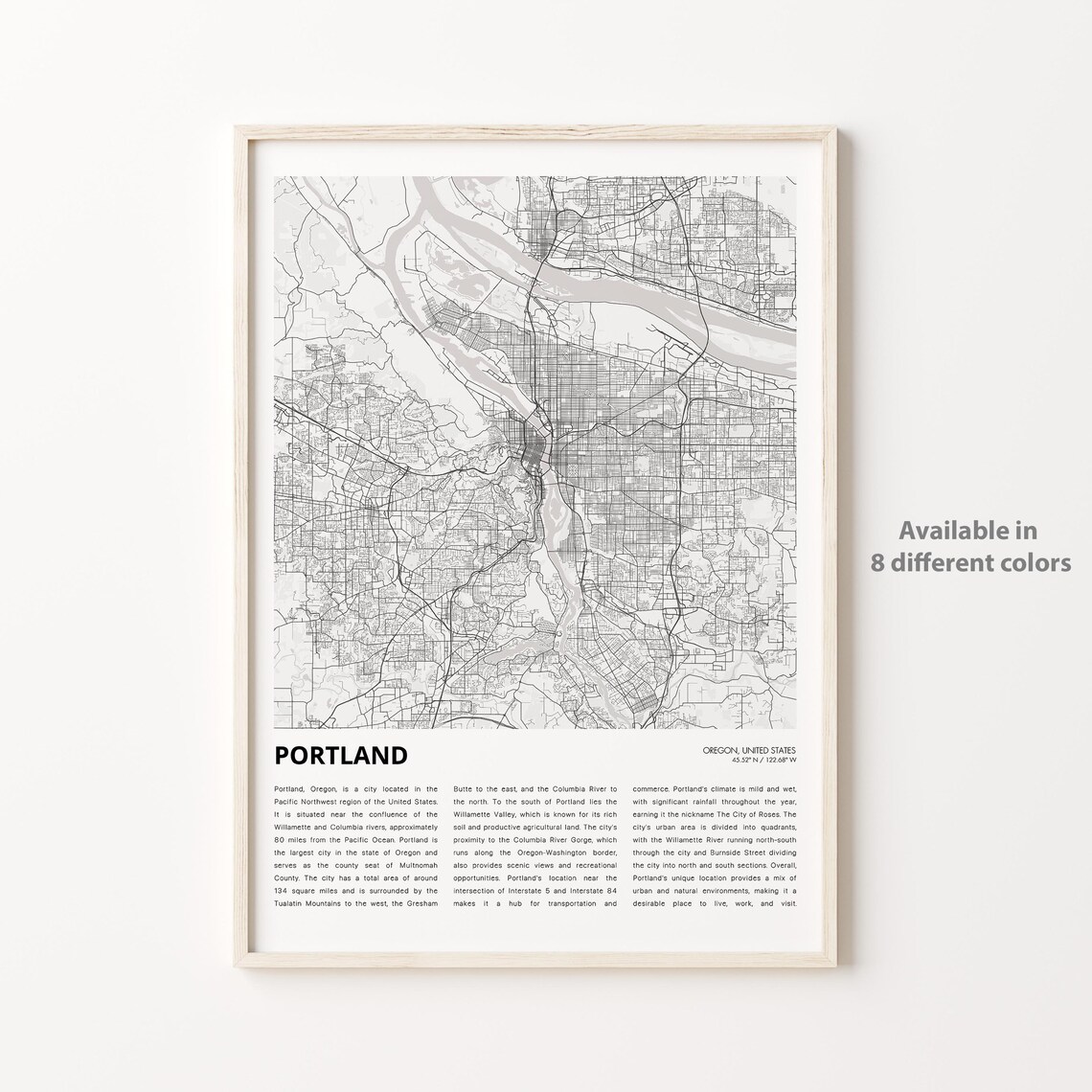 Portland Oregon Willamette River Gray City Street Map Poster