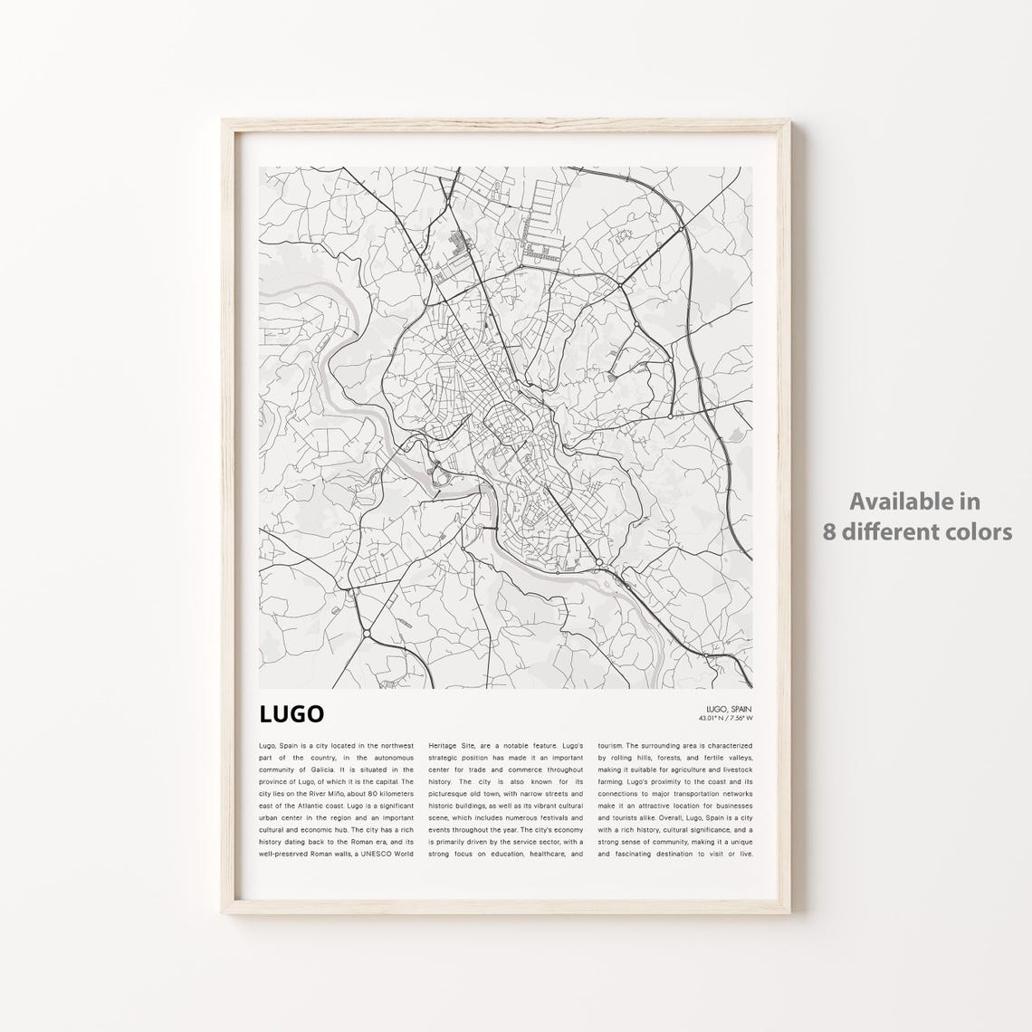Lugo Map Print Travel Wall Decor Art Housewarming Gift