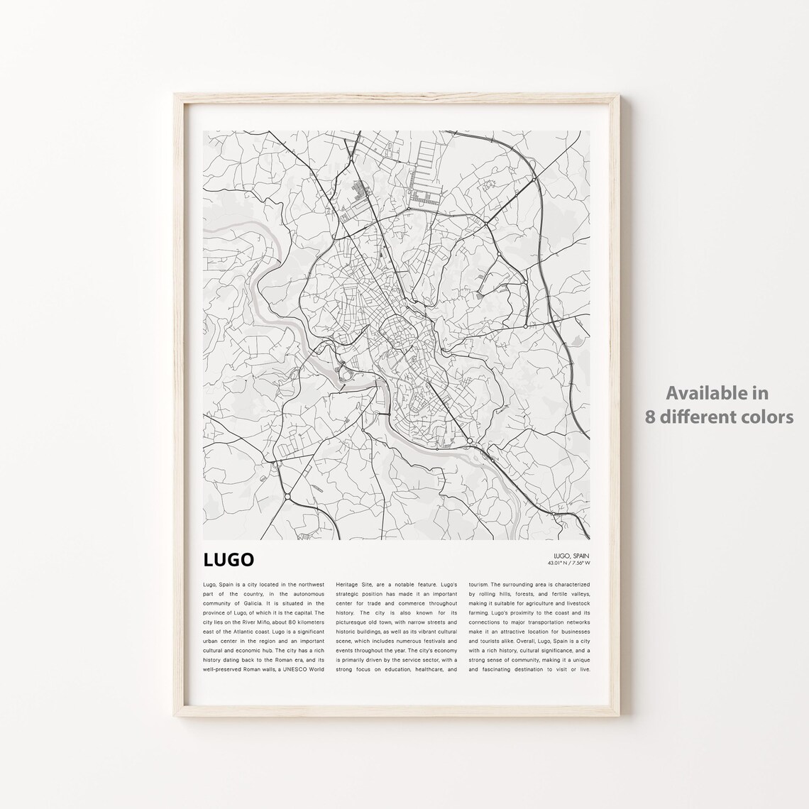 Lugo Spain Minimalist Street Map Roman Walls City Wall Art Decor