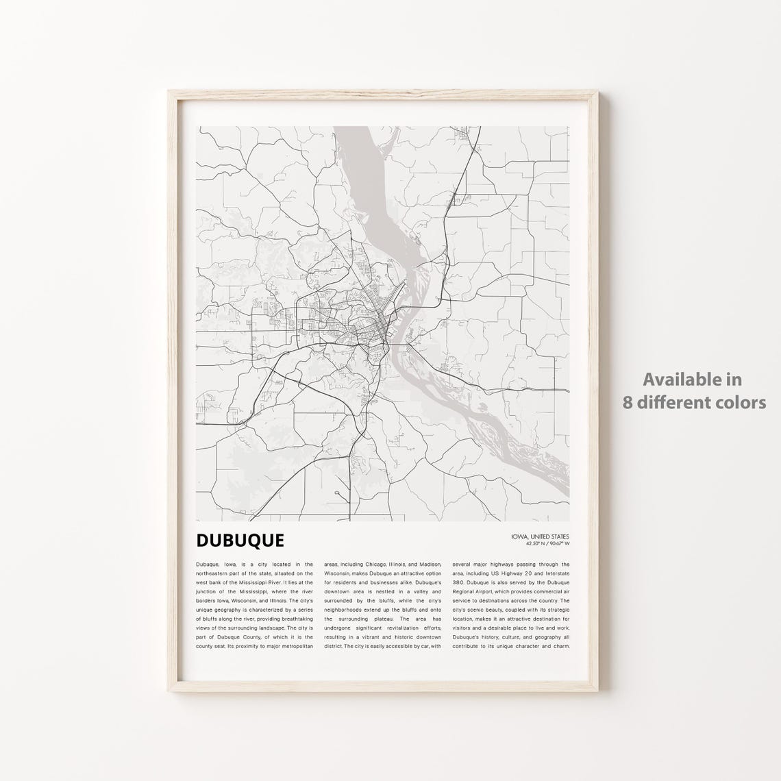 Dubuque Map Print Travel Wall Decor Art Iowa Housewarming Gift