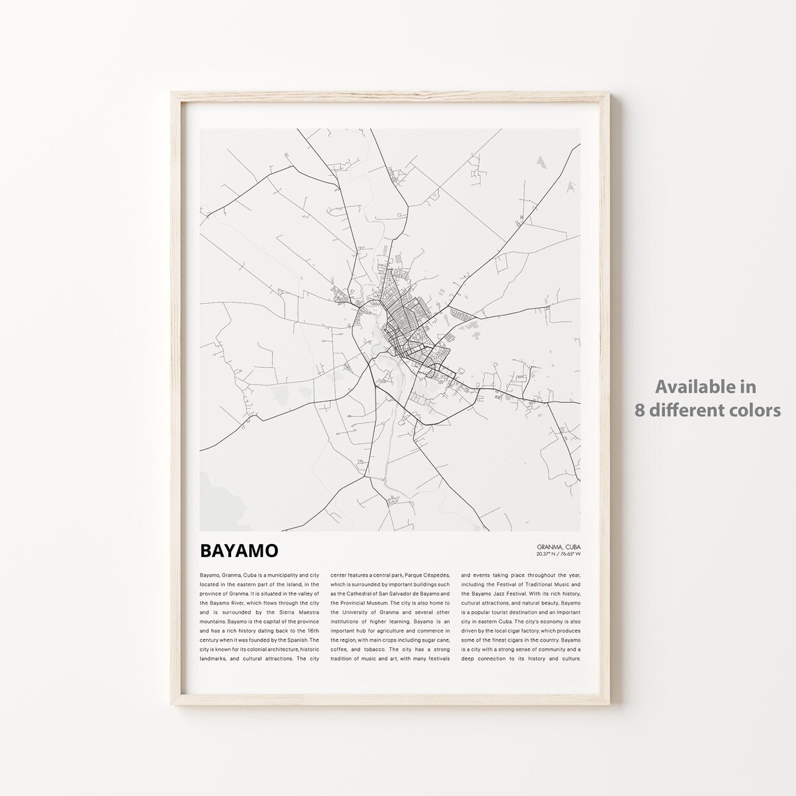 Bayamo Cuba Detailed City Street Map Granma Province Travel Poster