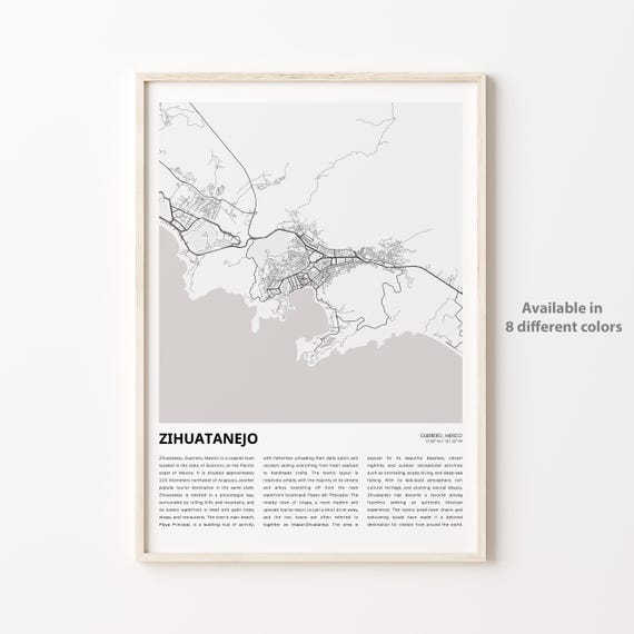 Zihuatanejo Guerrero Mexico Coastal Bay Town Street Map Art Poster
