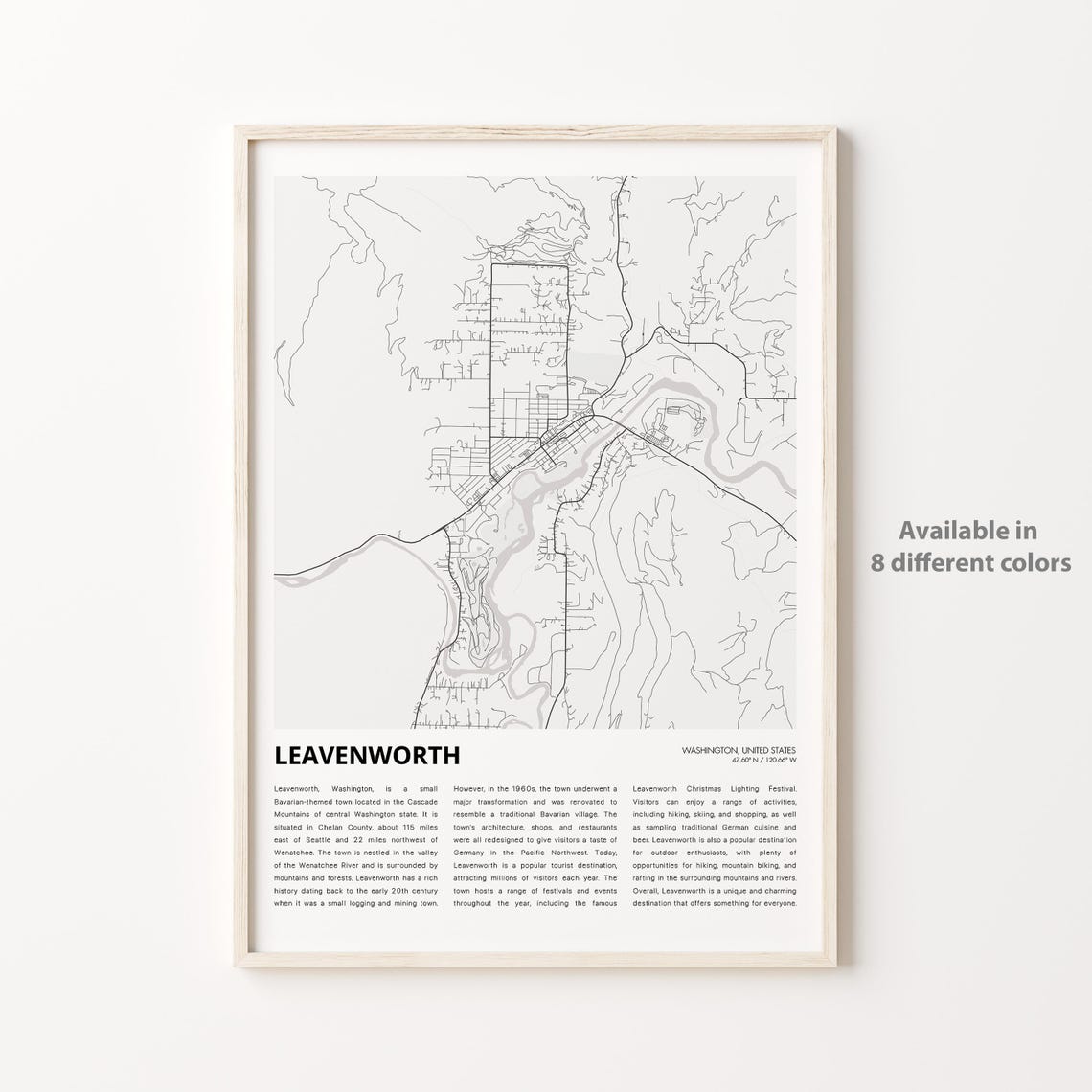 Leavenworth Map Print Travel Wall Decor Art Washington Housewarming Gift