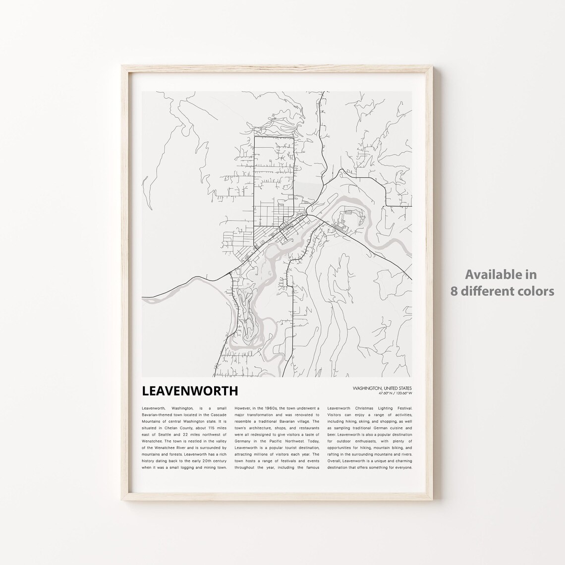 Minimalist Black and White Leavenworth Washington City Map Wall Poster