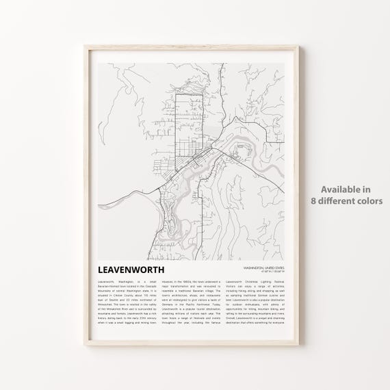 Leavenworth Map Print Travel Wall Decor Art Washington Housewarming Gift