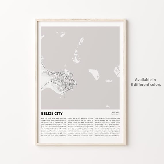 Belize City Map Print Travel Wall Decor Art Housewarming Gift