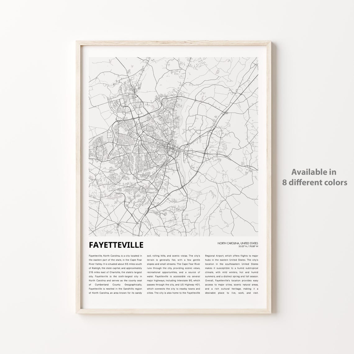 Fayetteville Map Print Travel Wall Decor Art North Carolina Housewarming Gift