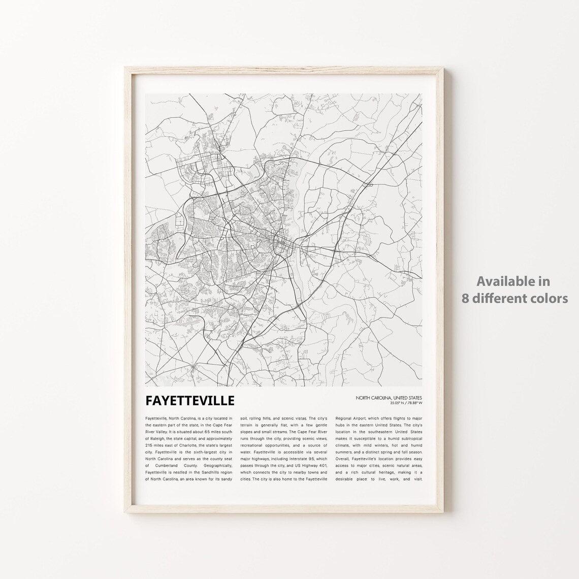 Fayetteville North Carolina City Street Map Minimalist Decor Art Print