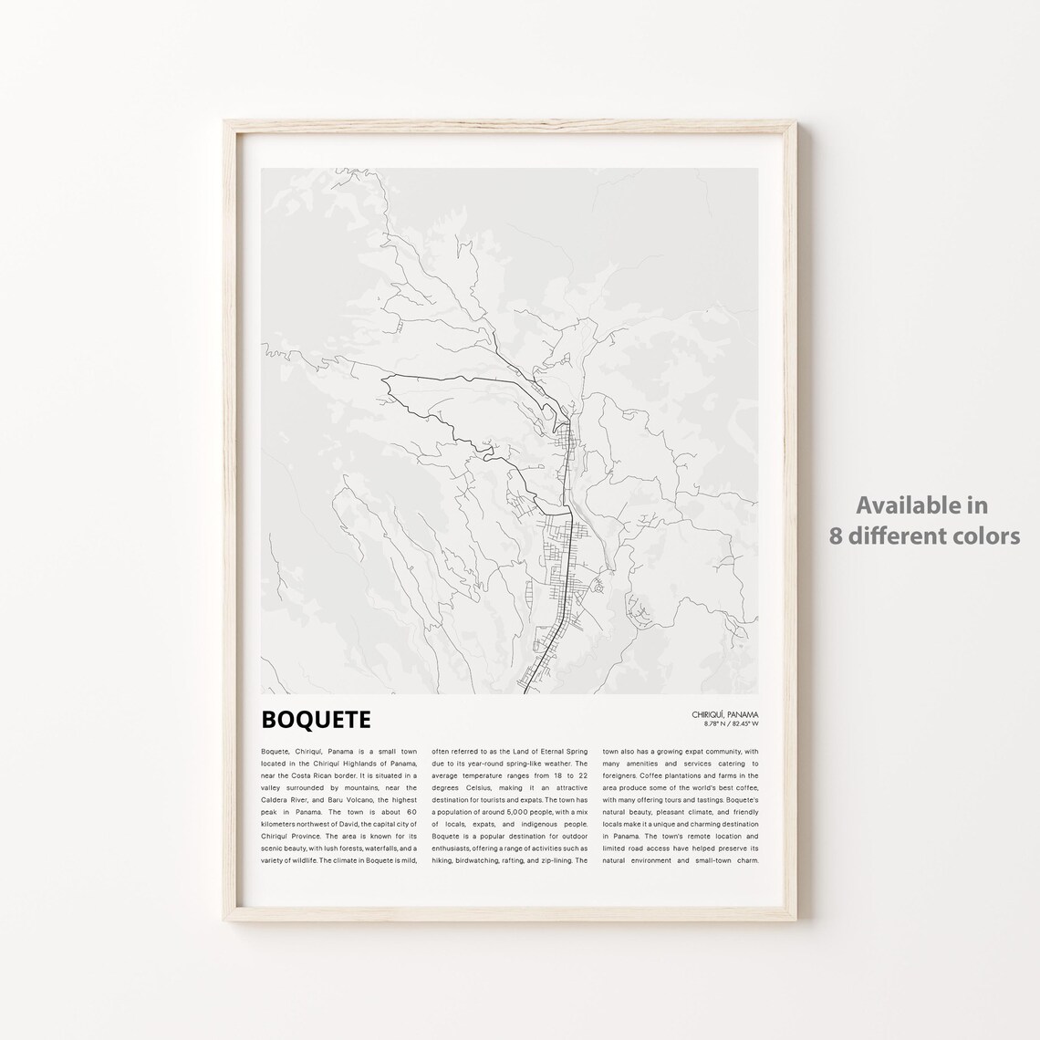Boquete Panama Minimalist City Street Map Mountain Travel Poster