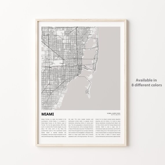 Miami Florida City Street Map Minimalist Coastal Travel Poster