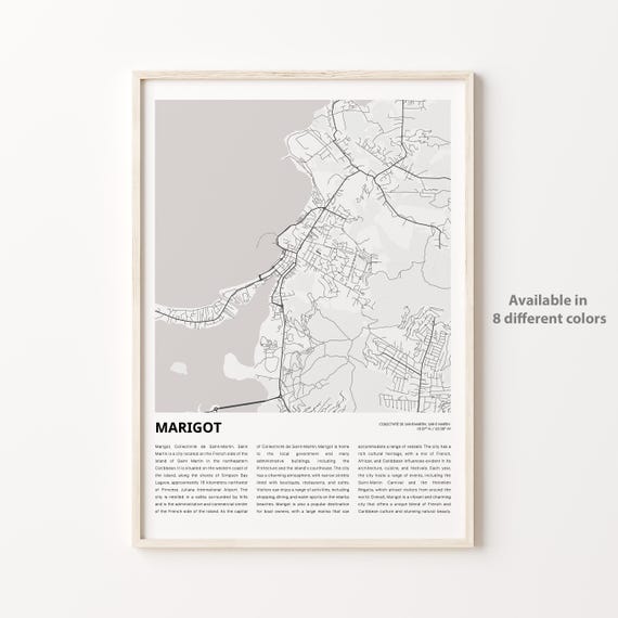 Marigot Map Print Travel Wall Decor Art Collectivit De Saintmartin Housewarming Gift