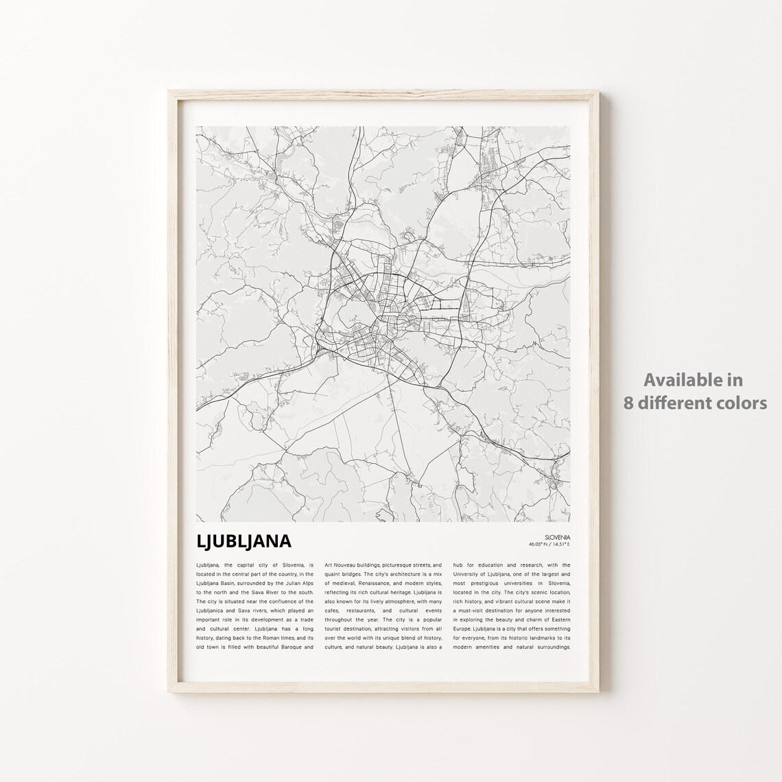 Ljubljana Slovenia Minimal City Street Map Travel Wall Decor Poster