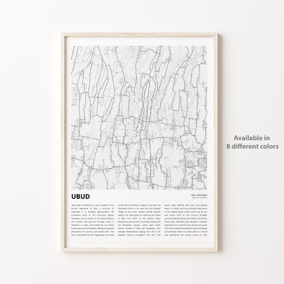Ubud Bali Detailed Minimalist City Map Travel Wall Decor Art Poster