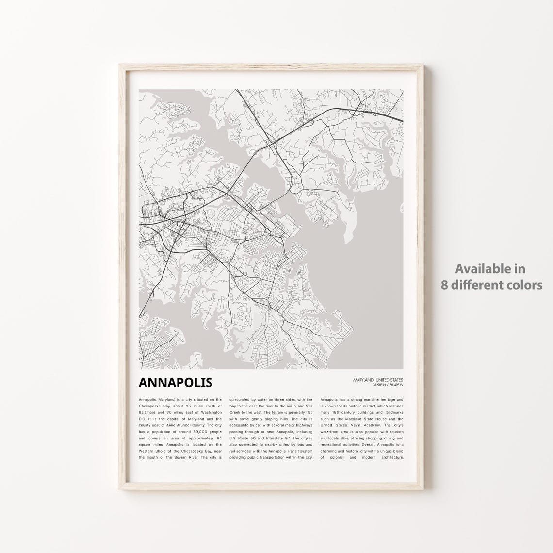 Annapolis Maryland City Street Map Minimal Housewarming Gift Poster