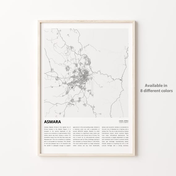 Asmara Map Print Travel Wall Decor Art Maekel Housewarming Gift Personalized Poster
