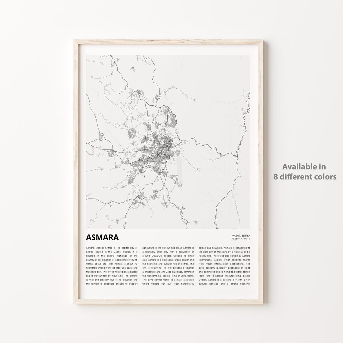 Asmara Eritrea Capital Minimalist Street Map Poster Home Decor