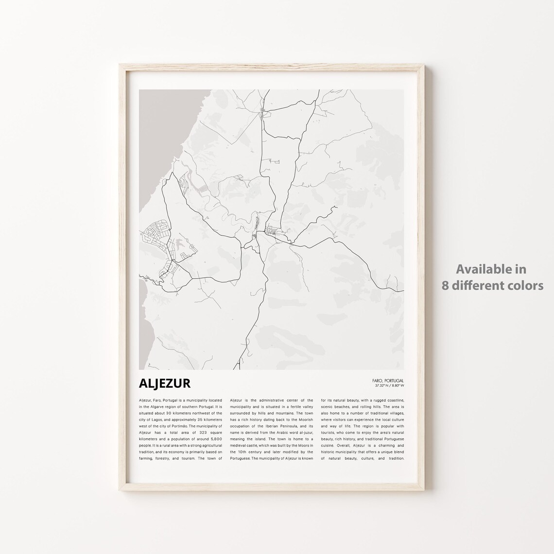 Aljezur Portugal Minimalist Black White City Street Map Poster