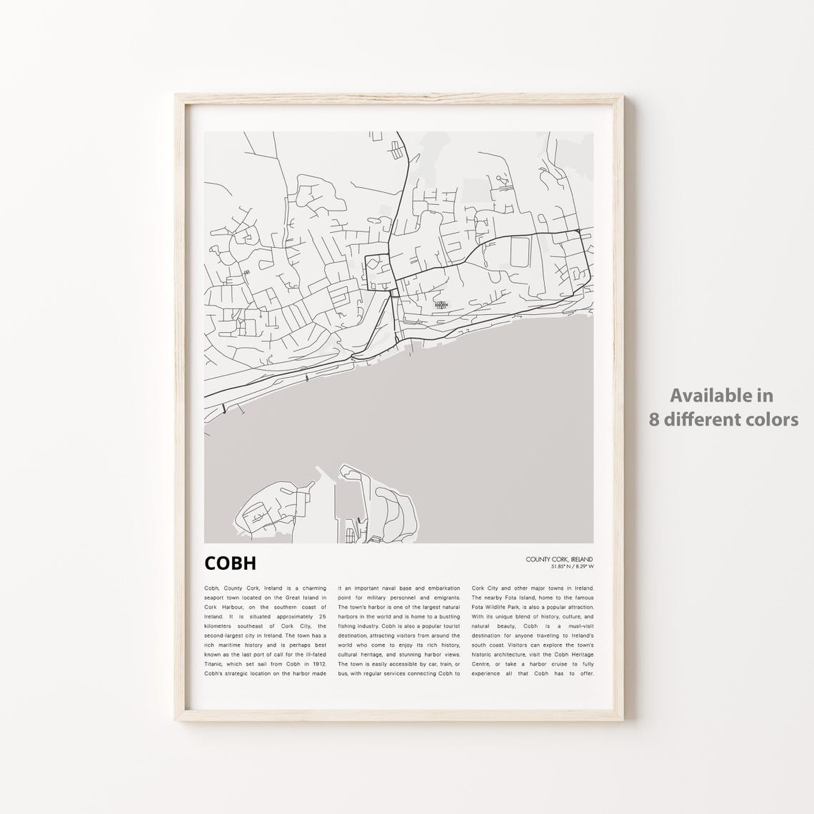 Cobh Town County Cork Ireland Harbor Minimalist City Map Poster