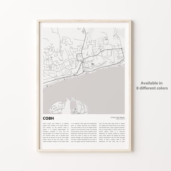 Cobh Map Print Travel Wall Decor Art County Cork Housewarming Gift