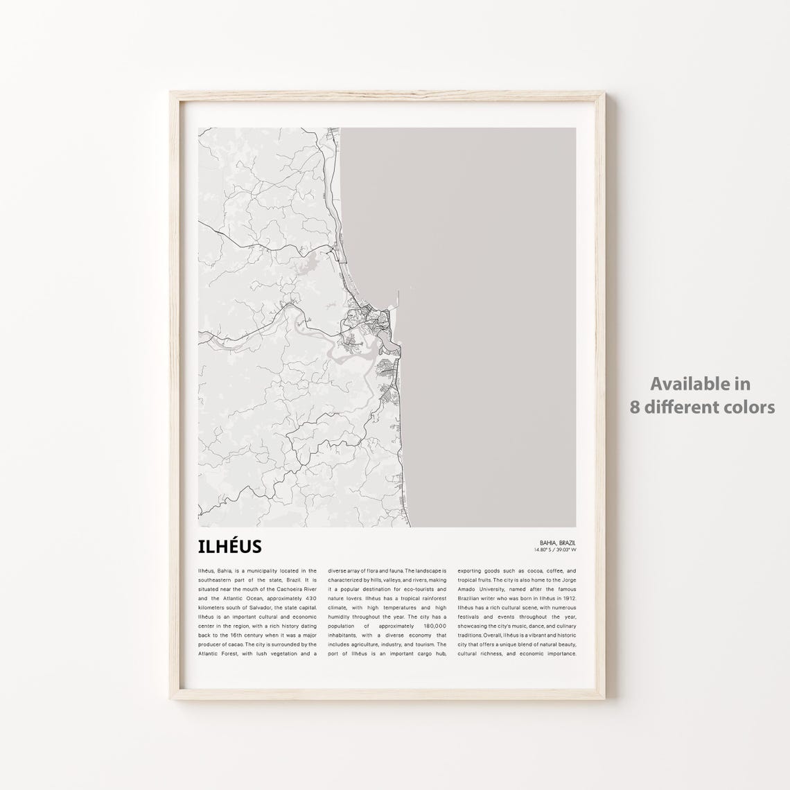 Ilhus Map Print Travel Wall Decor Art Bahia Housewarming Gift