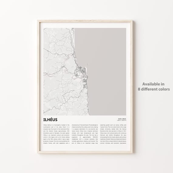 Ilhus Map Print Travel Wall Decor Art Bahia Housewarming Gift