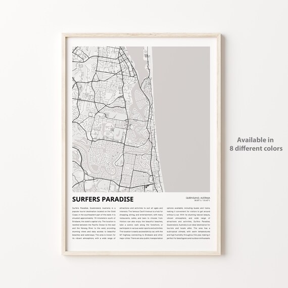 Surfers Paradise Queensland Minimalist Street Map Poster Australia Art