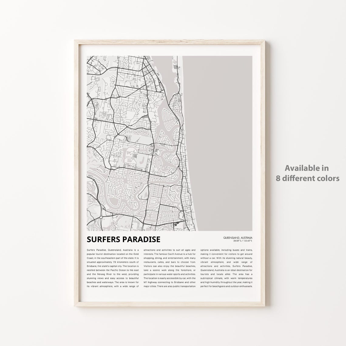 Surfers Paradise Queensland Minimalist Street Map Poster Australia Art