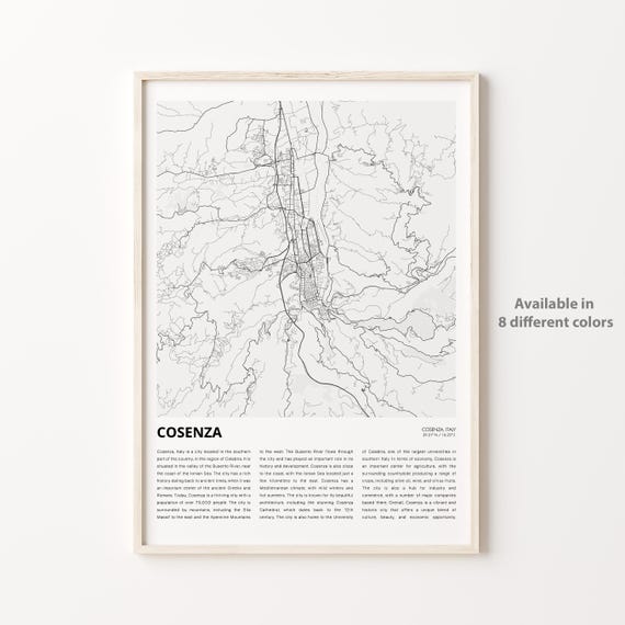 Cosenza Map Print Travel Wall Decor Art Housewarming Gift