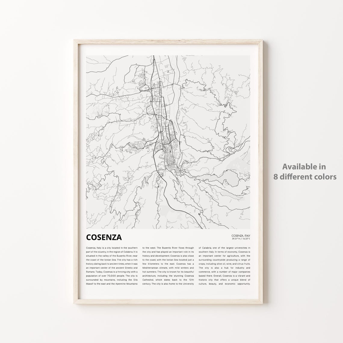 Cosenza Map Print Travel Wall Decor Art Housewarming Gift
