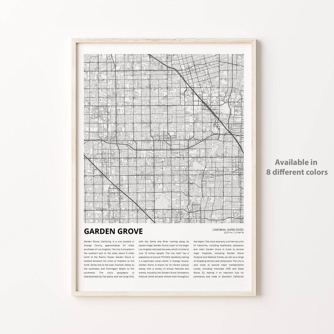 Garden Grove California Minimalist City Map Street Grid Poster