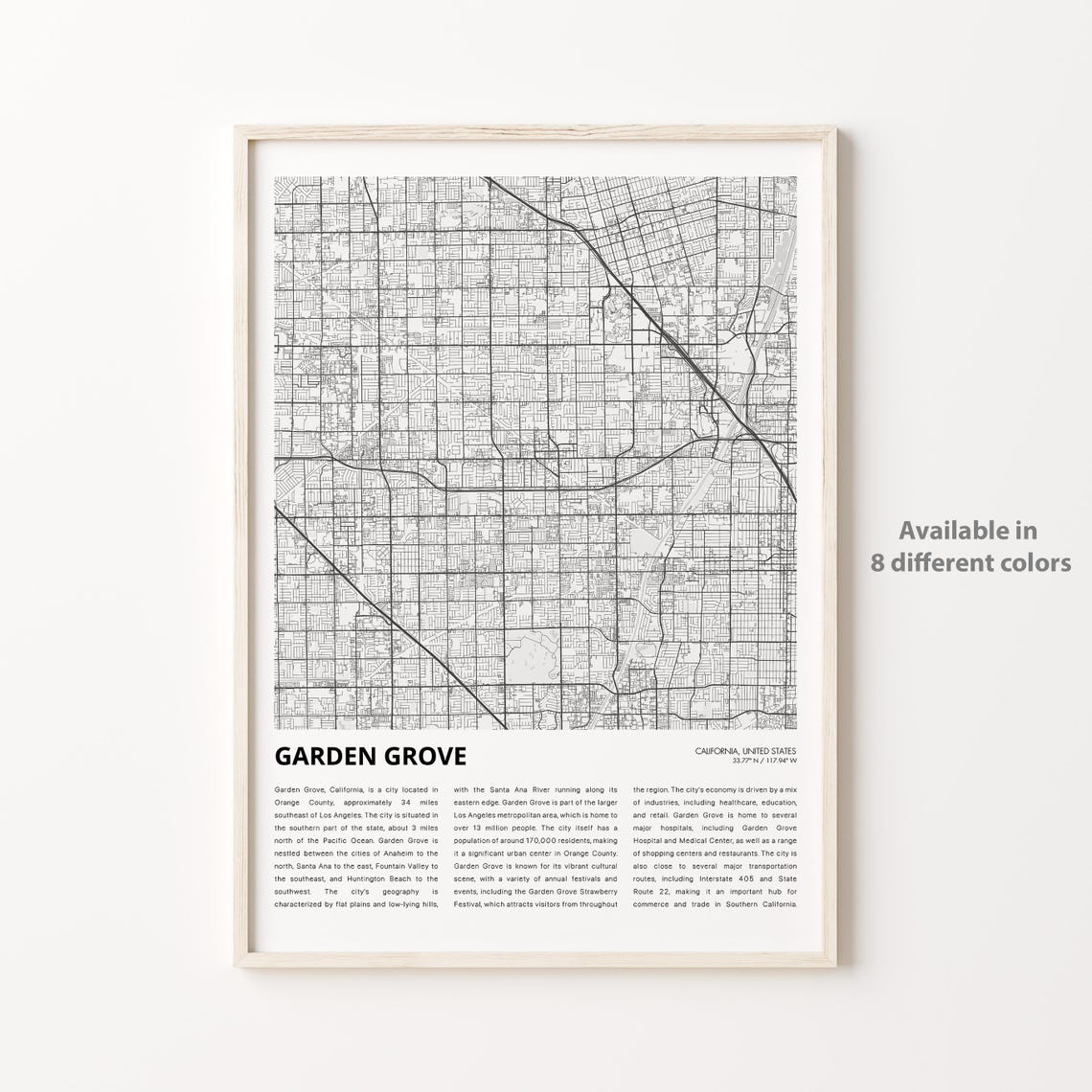 Garden Grove Map Print Travel Wall Decor Art Housewarming Gift