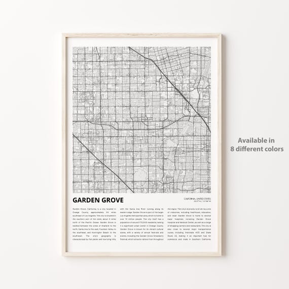 Garden Grove Map Print Travel Wall Decor Art Housewarming Gift