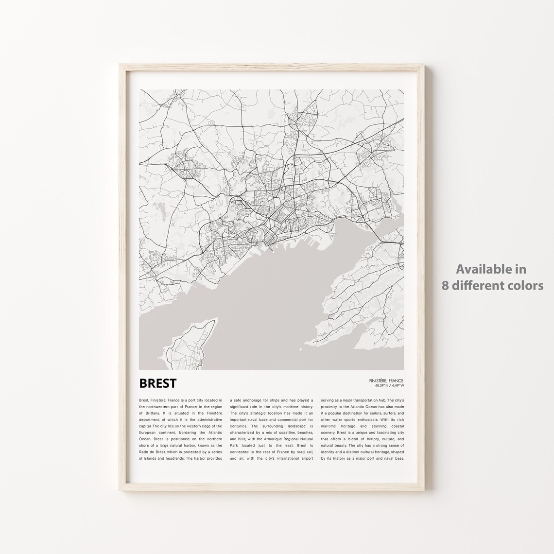 Brest France Coastal Minimalist City Street Map Decor Art Poster