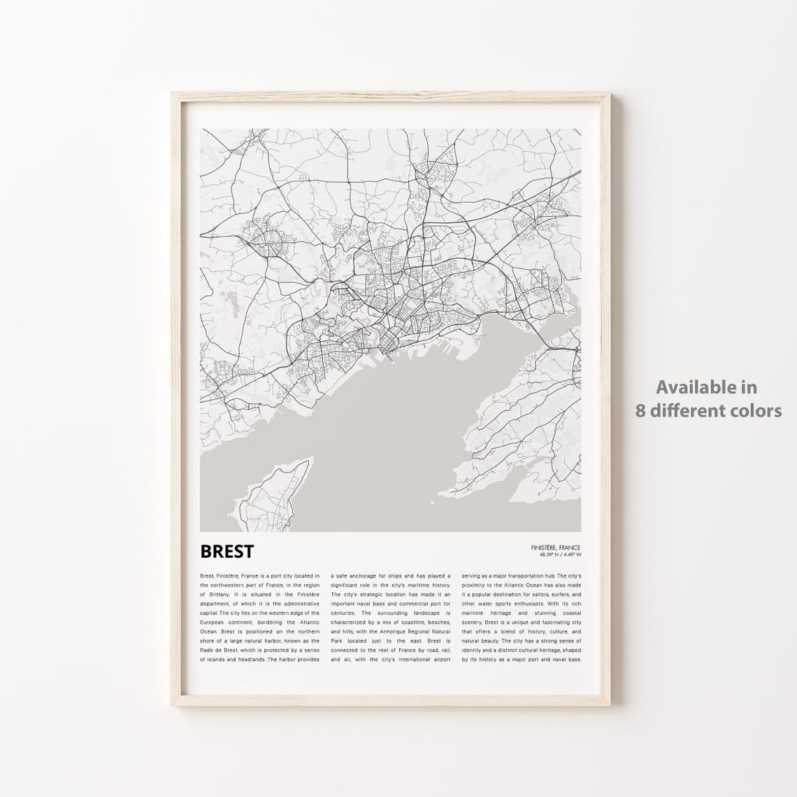 Brest Map Print Travel Wall Decor Art Finistre Housewarming Gift