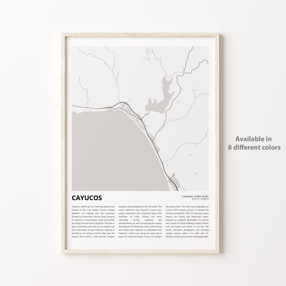 Cayucos Map Print Travel Wall Decor Art Housewarming Gift