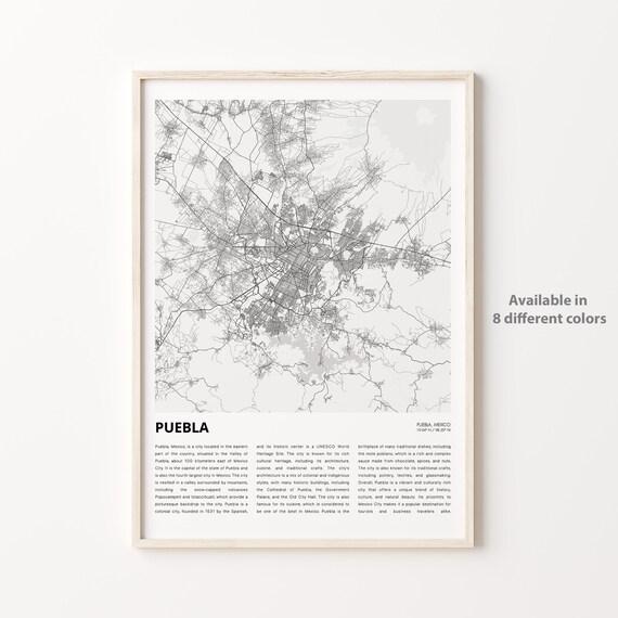 Puebla Mexico Minimalist Grayscale Street Map Travel City Poster