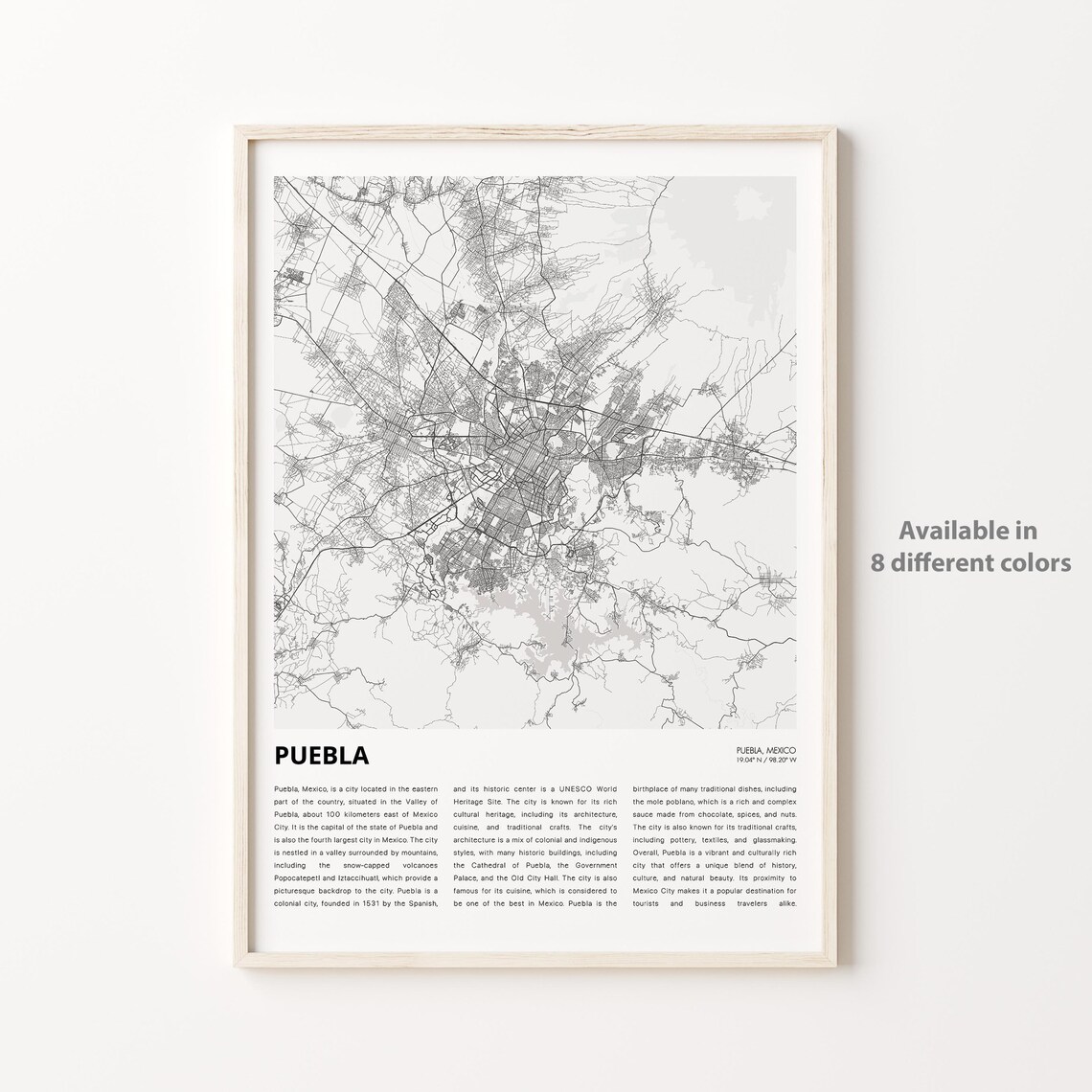 Puebla Mexico Minimalist Grayscale Street Map Travel City Poster