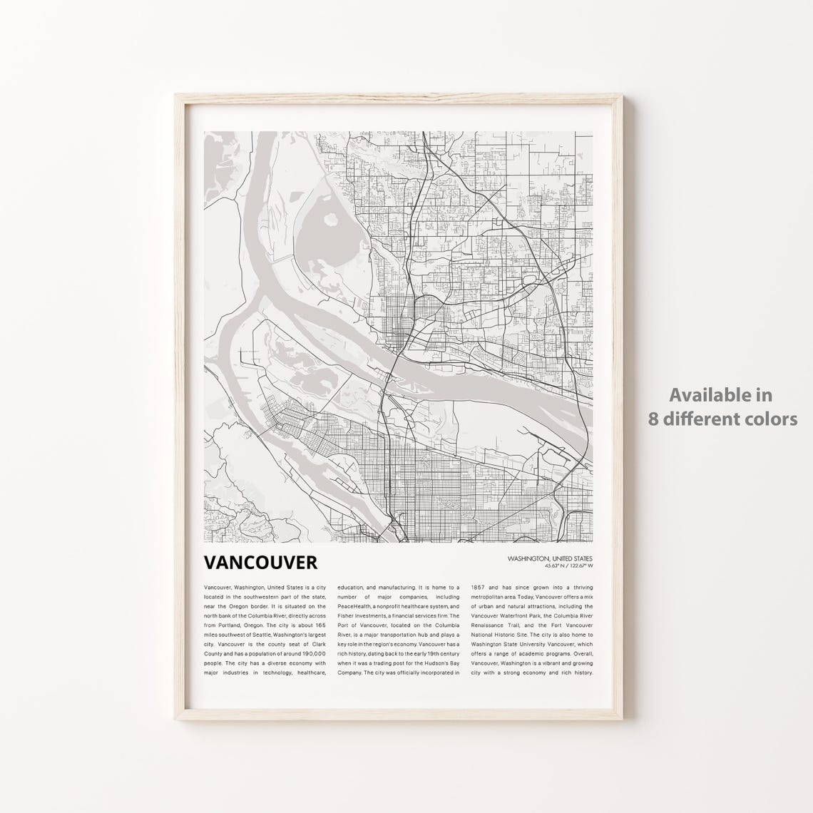 Vancouver Washington Minimalist City Street Map Artwork Poster