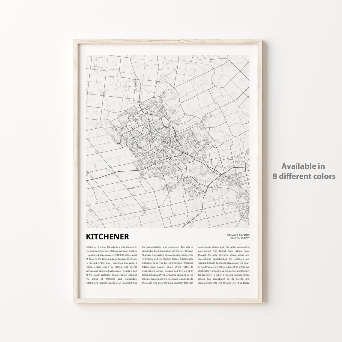 Kitchener Ontario Canada Minimalist City Map Travel Decor Poster