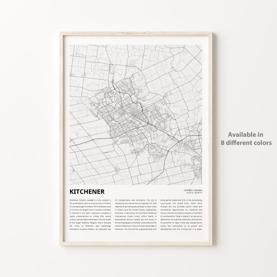 Kitchener Map Print Travel Wall Decor Art Ontario Housewarming Gift