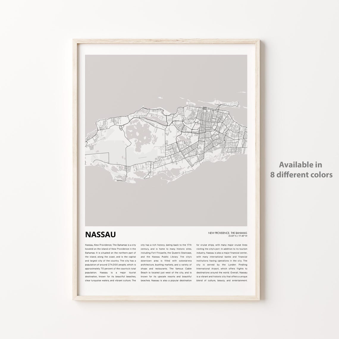 Nassau Bahamas Minimalist Black and White City Street Map Poster