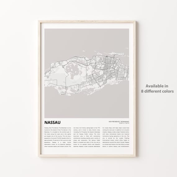 Nassau Bahamas Minimalist Black and White City Street Map Poster