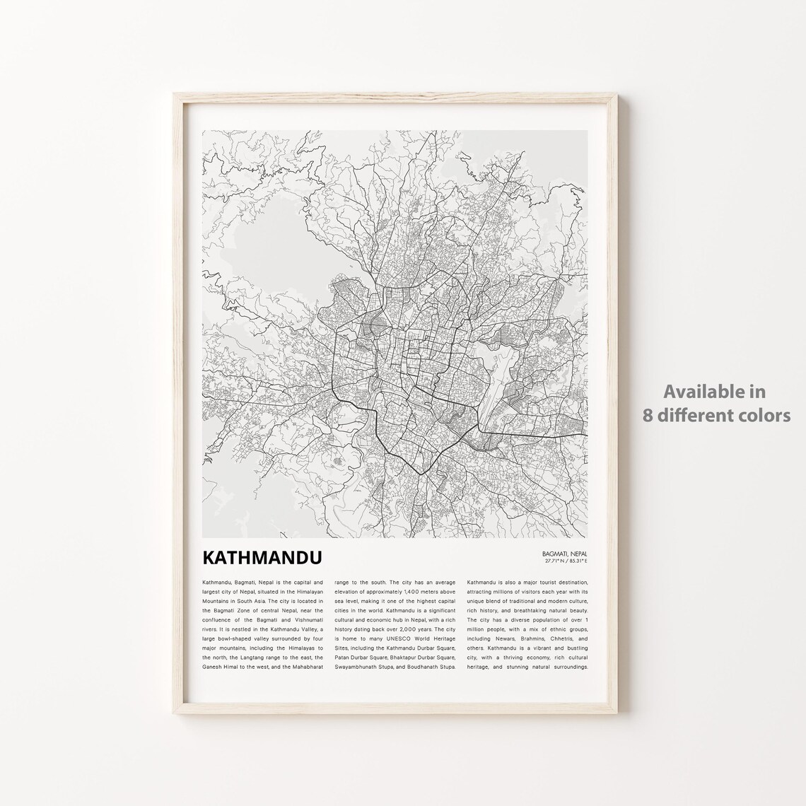 Kathmandu Nepal Minimalist City Map Grayscale Travel Art Poster