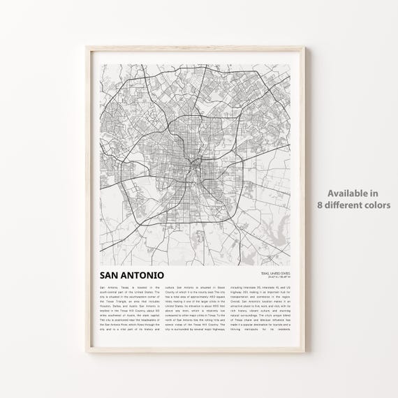 San Antonio Texas Minimalist City Map Poster With Coordinates And Region Detail
