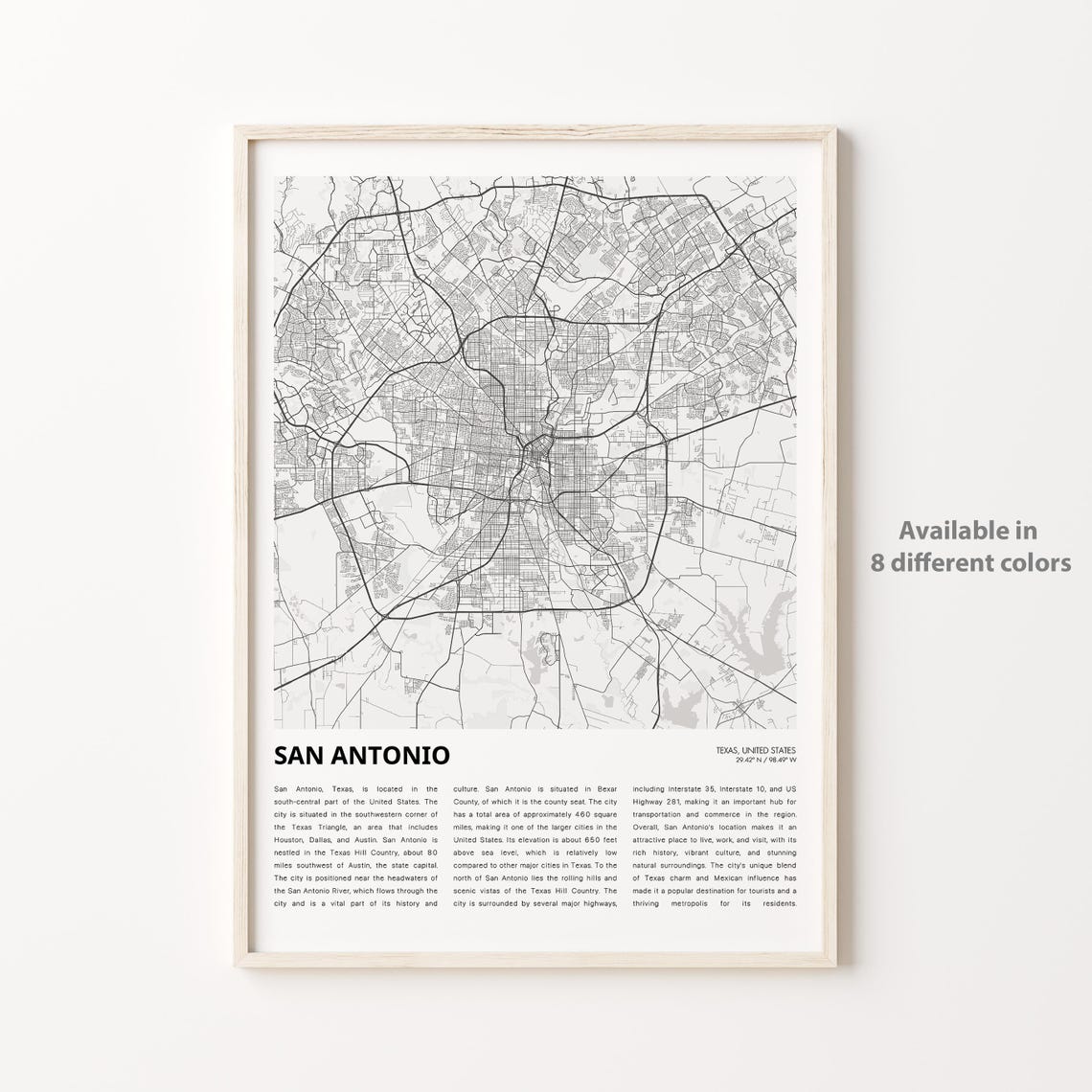 San Antonio Texas Minimalist City Map Poster With Coordinates And Region Detail