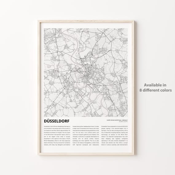 Dsseldorf Map Print Travel Wall Decor Art North Rhinewestphalia Housewarming Gift
