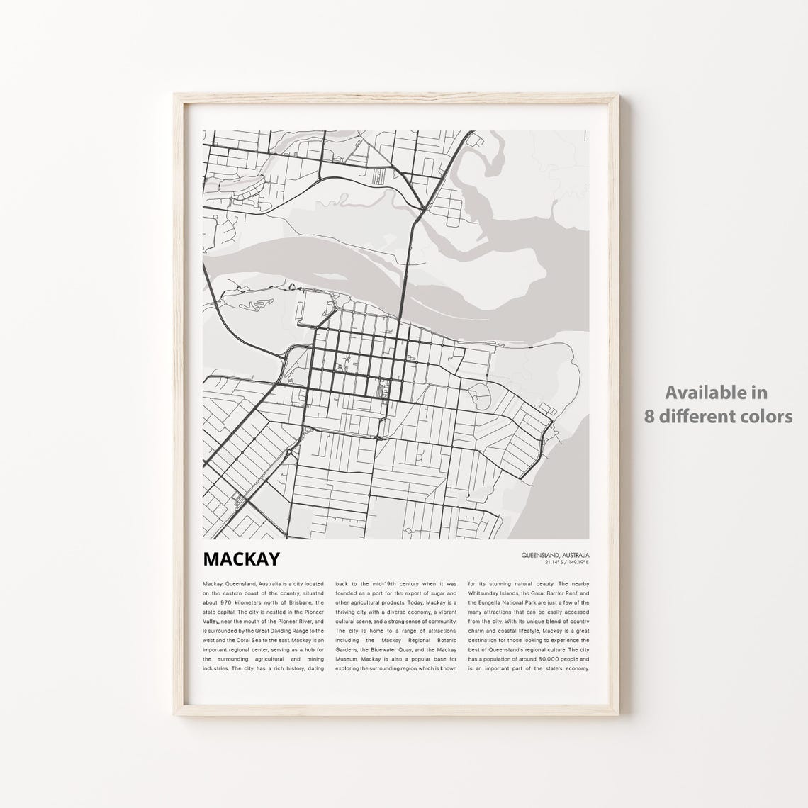 Mackay Map Print Travel Wall Decor Art Queensland Housewarming Gift