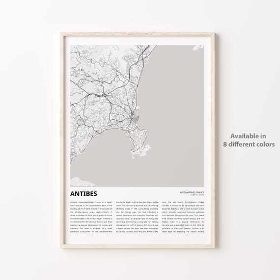 Antibes Map Print Travel Wall Decor Art Alpesmaritimes Housewarming Gift