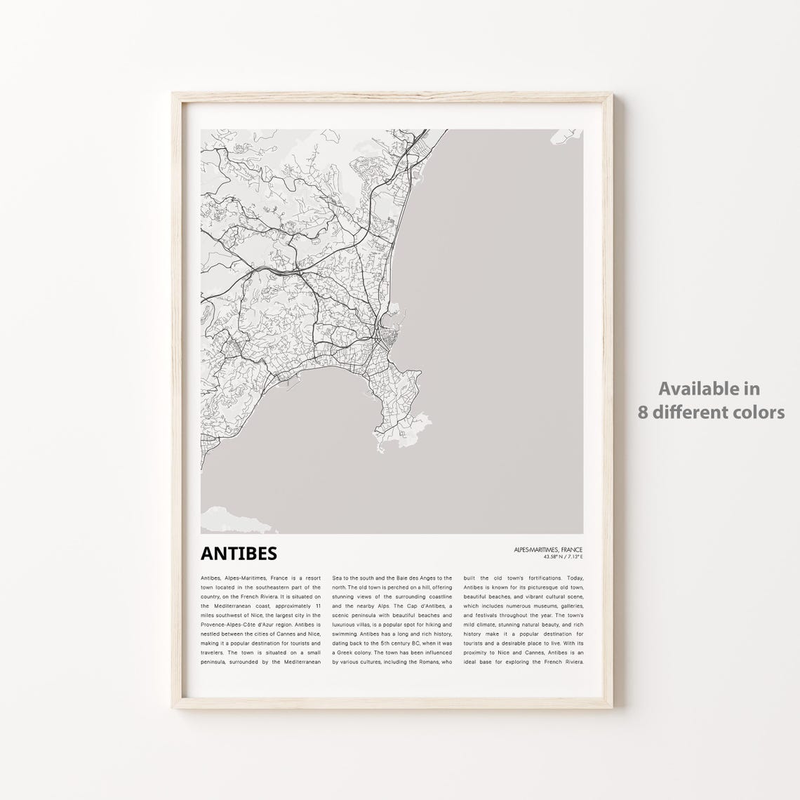 Antibes Map Print Travel Wall Decor Art Alpesmaritimes Housewarming Gift