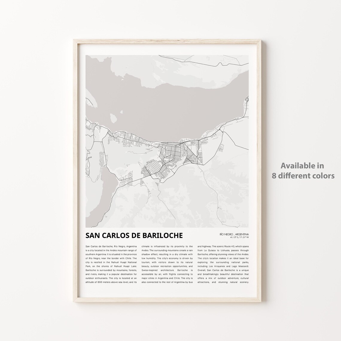 San Carlos de Bariloche Argentina Line Art Map Travel Poster